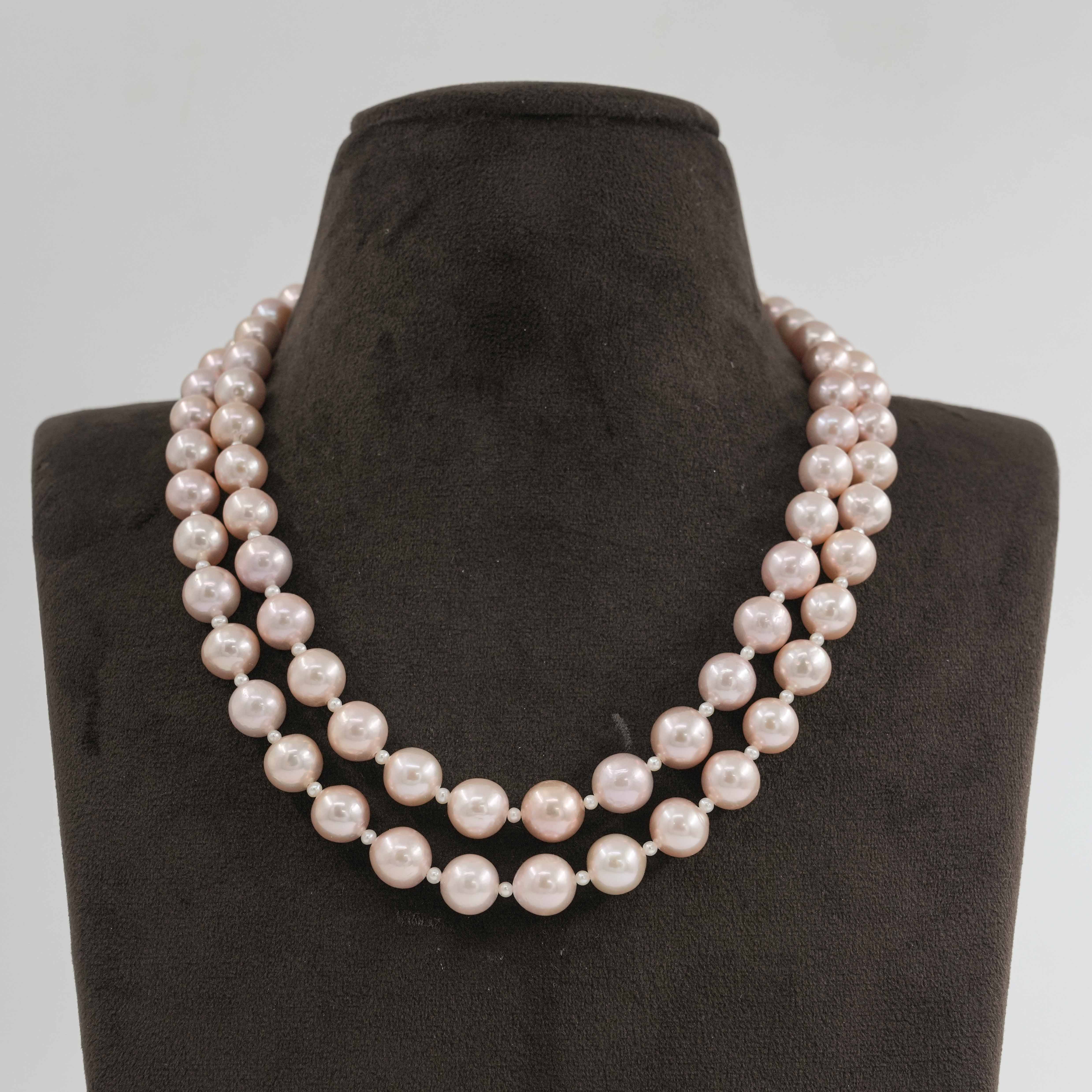 Pink Peach Round Pearl Necklace